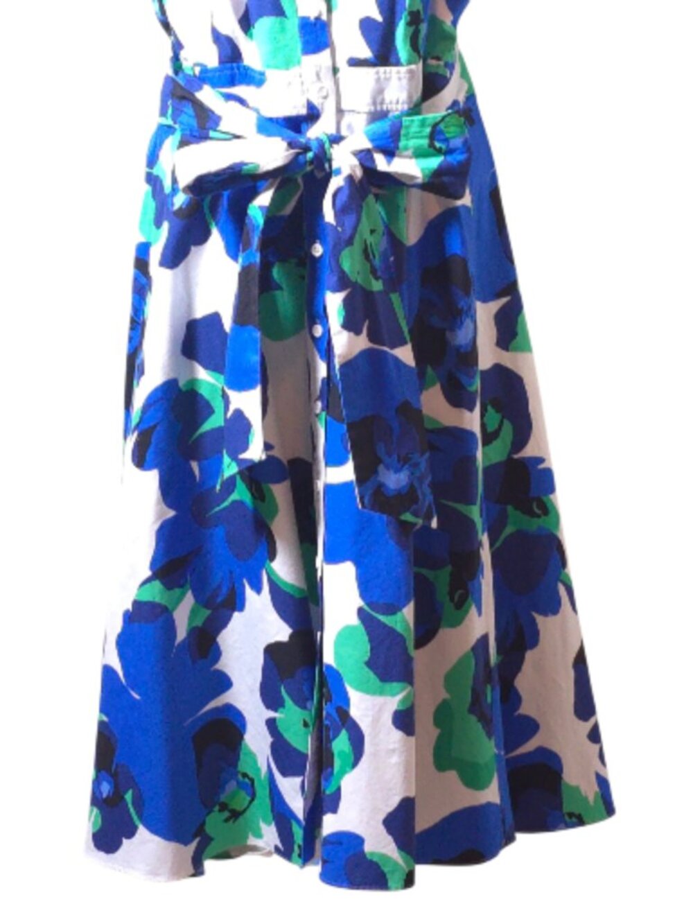 Eliza J Blue Floral Shirt Dress Size 12 Cotton Tie Waist Button Front Midi - Picture 4 of 13